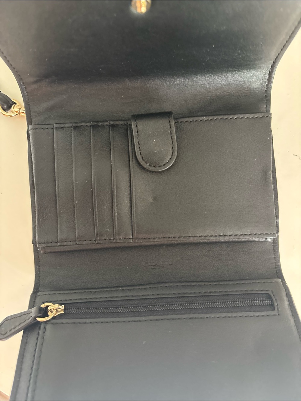Coach Black Leather Crossbody Wallet with Gold-Tone Button - Picture 10 of 16